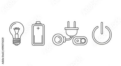 Electricity power energy symbols icons.