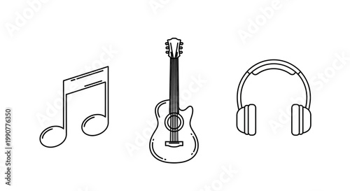 Music Guitar Headphones and Note.