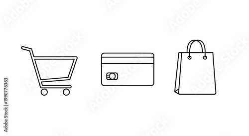 Shopping cart credit card bag icons.