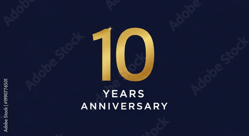 Golden 10 Years Anniversary Celebration on Dark Blue Background