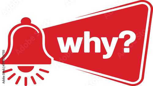 Red bell icon with megaphone and question mark symbol  notification concept