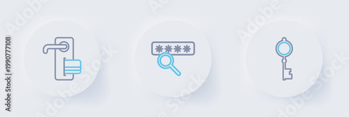 Set line Old key, Password protection and Digital door lock icon. Vector