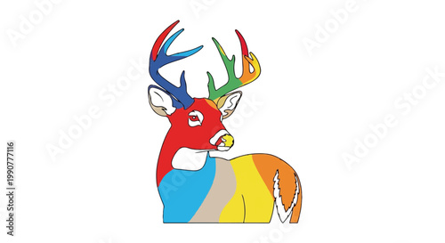 Colorful abstract deer with rainbow antlers and body segments