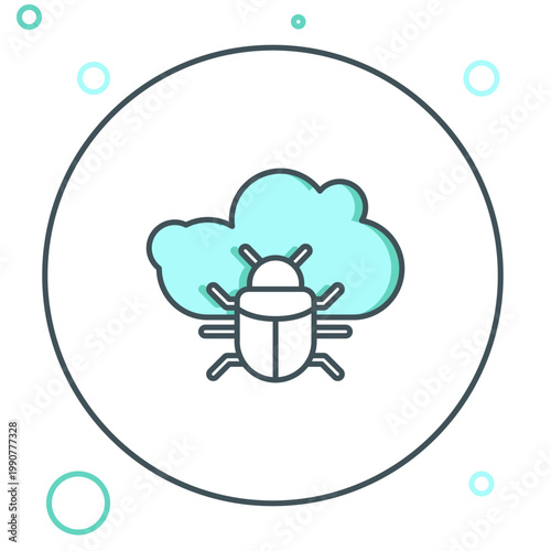 Line System bug on a cloud icon isolated on white background. Cloud computing design concept. Digital network connection. Colorful outline concept. Vector