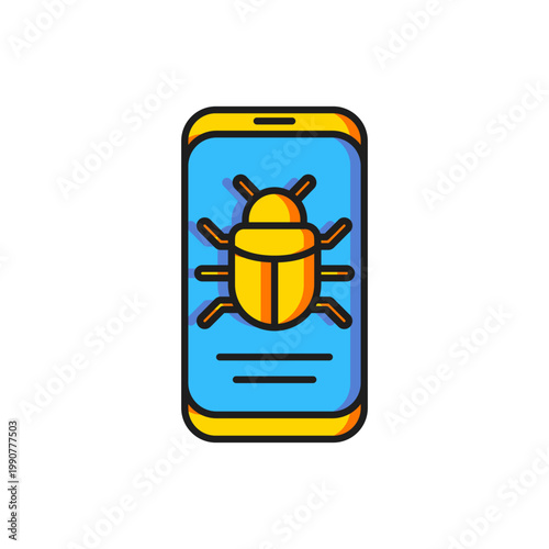 Color System bug on mobile icon isolated on white background. Code bug concept. Bug in the system. Bug searching. Flat filled outline style with shadow. Vector