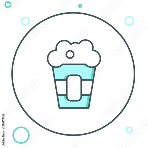 Line Popcorn in cardboard box icon isolated on white background. Popcorn bucket box. Colorful outline concept. Vector