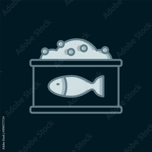Line Tin can with caviar icon isolated on black background. Flat filled outline style with shadow. Vector