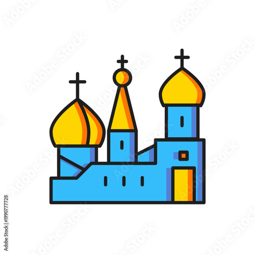 Color Moscow symbol - Saint Basil's Cathedral, Russia icon isolated on white background. Flat filled outline style with shadow. Vector