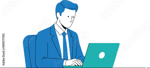 Illustration of Businessman working on laptop computer