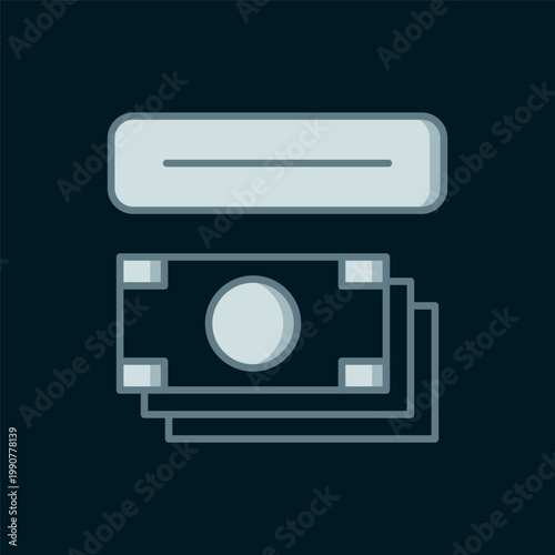 Line ATM - Automated teller machine and money icon isolated on black background. Flat filled outline style with shadow. Vector