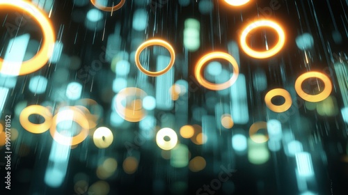 Abstract glowing rings and light bokeh