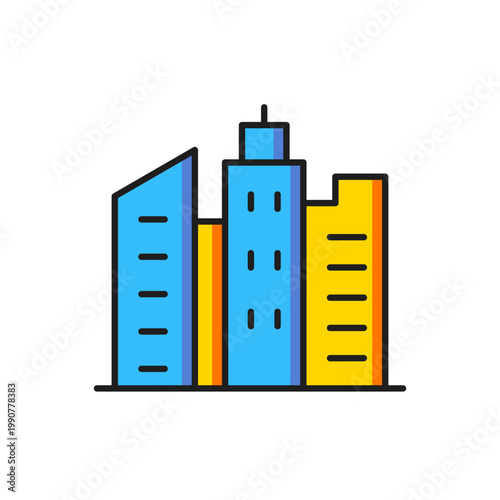 Color City landscape icon isolated on white background. Metropolis architecture panoramic landscape. Flat filled outline style with shadow. Vector