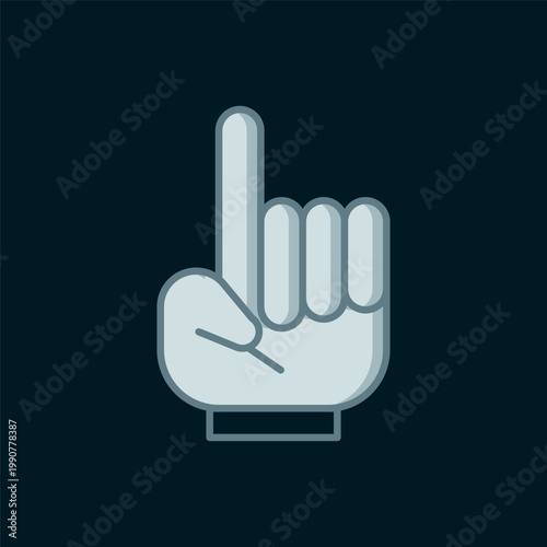 Line Number 1 one fan hand glove with finger raised icon isolated on black background. Symbol of team support in competitions. Flat filled outline style with shadow. Vector