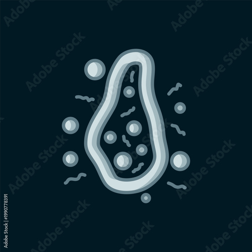 Line Bacteria icon isolated on black background. Bacteria and germs, microorganism disease causing, cell cancer, microbe, virus, fungi. Flat filled outline style with shadow. Vector