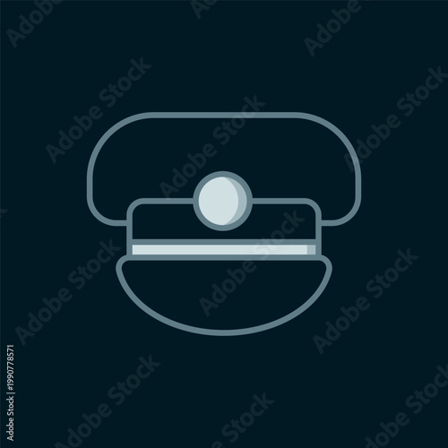 Line Captain hat icon isolated on black background. Flat filled outline style with shadow. Vector