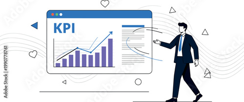 Illustration of Businessman presenting KPI graph on screen