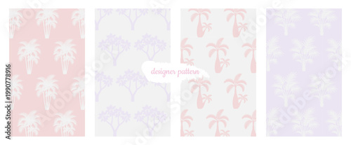 Tropical Palm Seamless Pattern Collection in Pastel Colors