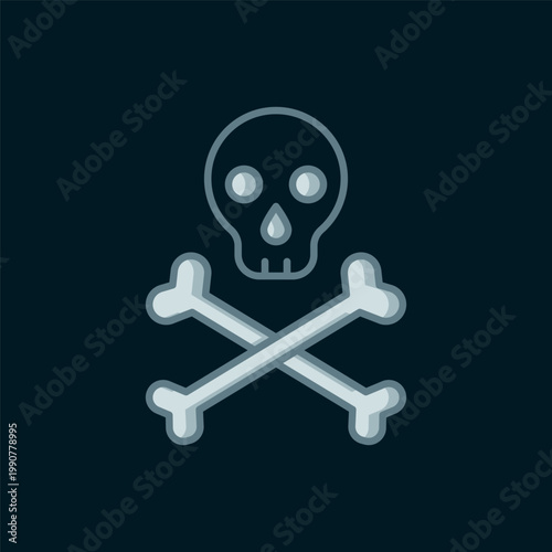 Line Skull on crossbones icon isolated on black background. Happy Halloween party. Flat filled outline style with shadow. Vector