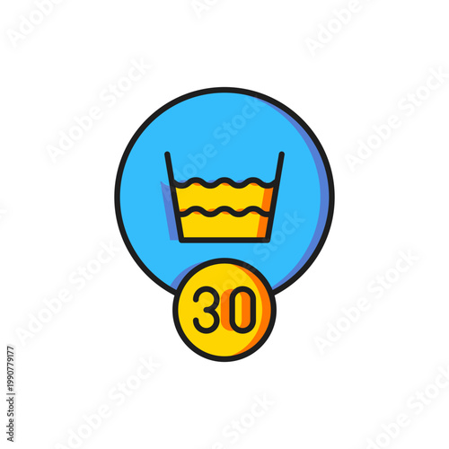 Color Washing under 30 degrees celsius icon isolated on white background. Temperature wash. Flat filled outline style with shadow. Vector