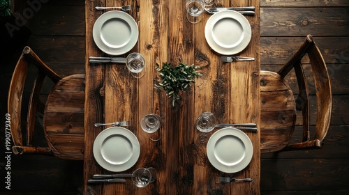 Rustic table setting with overhead view