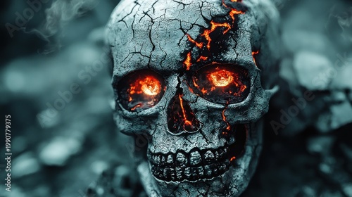 Fiery skull illustration in dark setting
