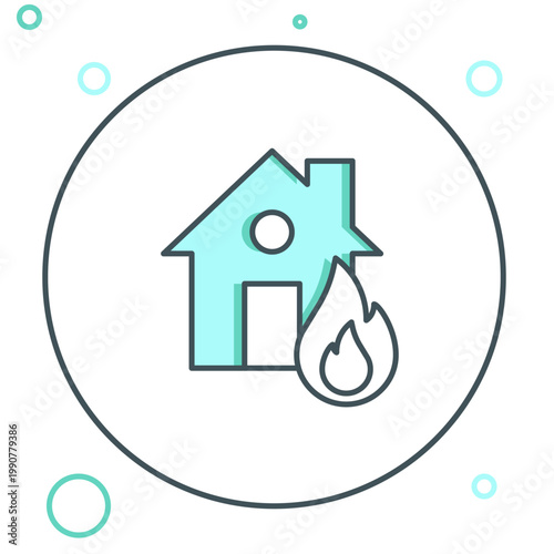 Line Fire in burning house icon isolated on white background. Colorful outline concept. Vector