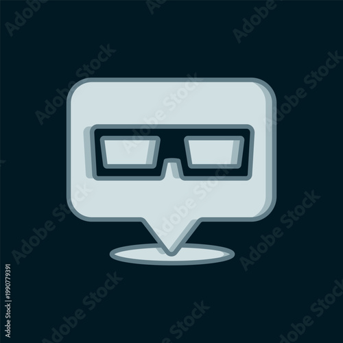 Line 3D cinema glasses icon isolated on black background. Flat filled outline style with shadow. Vector