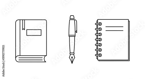 Pen and notebook with book.