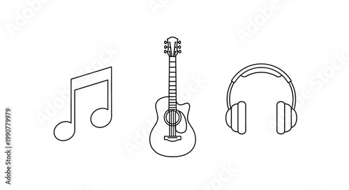 Music Guitar Headphones Note Icon Set.