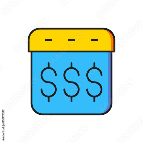 Color Payday, calendar with dollar icon isolated on white background. Flat filled outline style with shadow. Vector