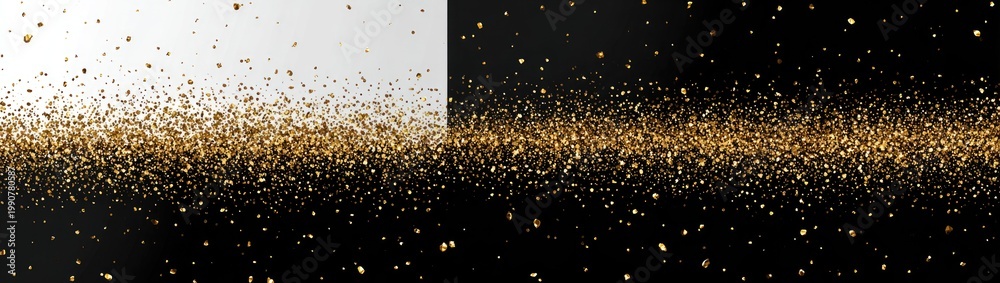 Fototapeta premium Two panels, one black-white and the other black, both feature gold square sparkles