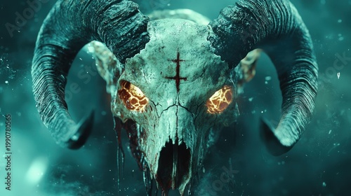 Skull with horns and ominous glow