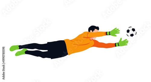 Soccer goalkeeper diving to save a ball in mid-air