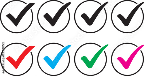 Check Mark Icon Set - Multicolored Tick Symbols for Tasks and Approval