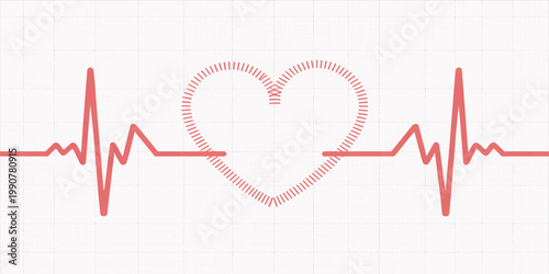 Red heart heartbeat cardiogram with ECG pulse line on medical graph background