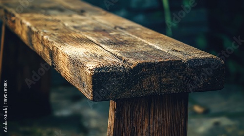 Close up of weathered wooden bench