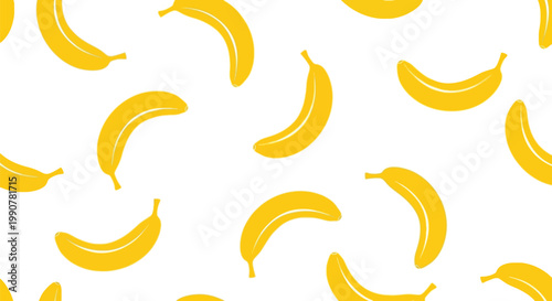 Seamless pattern featuring multiple yellow bananas in a simple and clean illustration style.