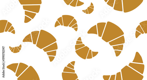 Seamless pattern featuring simple golden brown croissant illustrations in various sizes