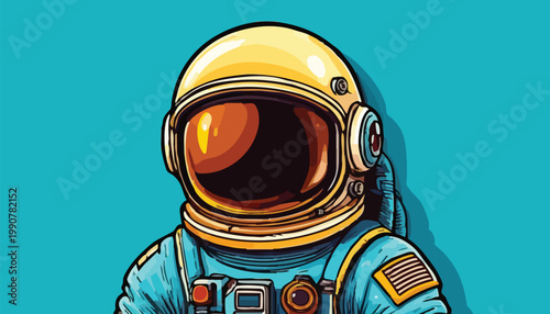 Illustration of an Astronaut in a Spacesuit with a Yellow Helmet.
