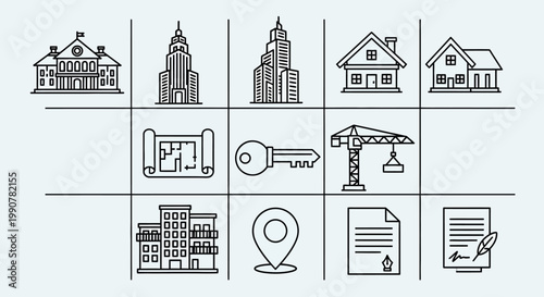 Real Estate and Construction Line Icons Set.