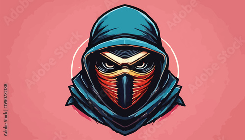 Intense Ninja Warrior with Mask and Hood Illustration.