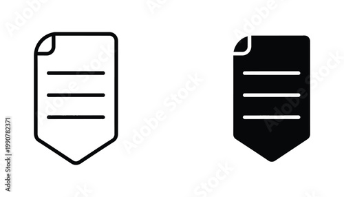 Document file icon with dog-eared corner in clean outline and solid black silhouette vector graphic for file management and office software interface