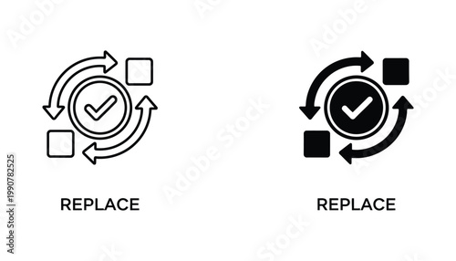 Replace action icon set with circular arrows and checkmark for user interface update processes