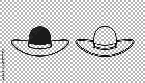 Black Elegant women hat icon isolated on transparent background. Vector