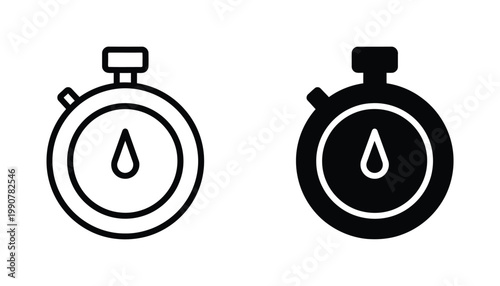 Water drop stopwatch icon set representing hydration tracking and time management for fitness apps