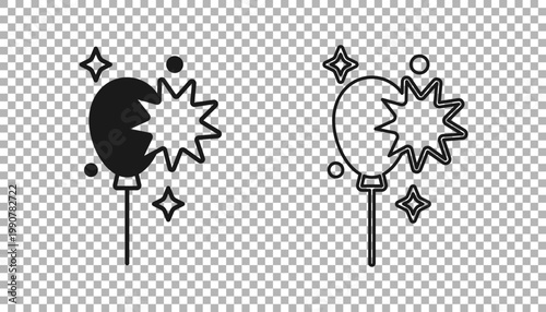 Black Balloons with ribbon icon isolated on transparent background. Vector