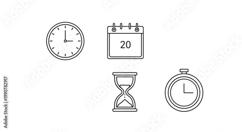 Clocks and calendar icons.