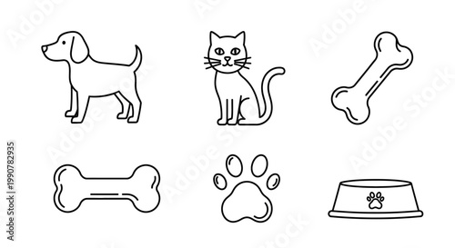 Dog cat pet animal icons set.