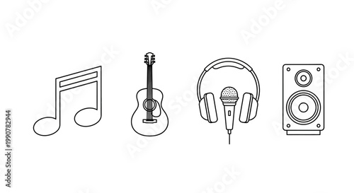 Music icons with guitar headphones.