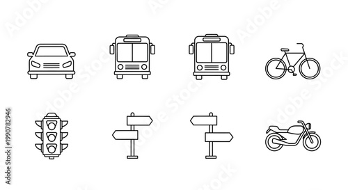 Transportation icons on white background.